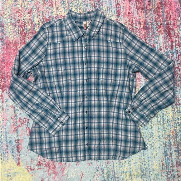 Route 66 Tops - Route 66 Teal and White Plaid Button-Down Shirt